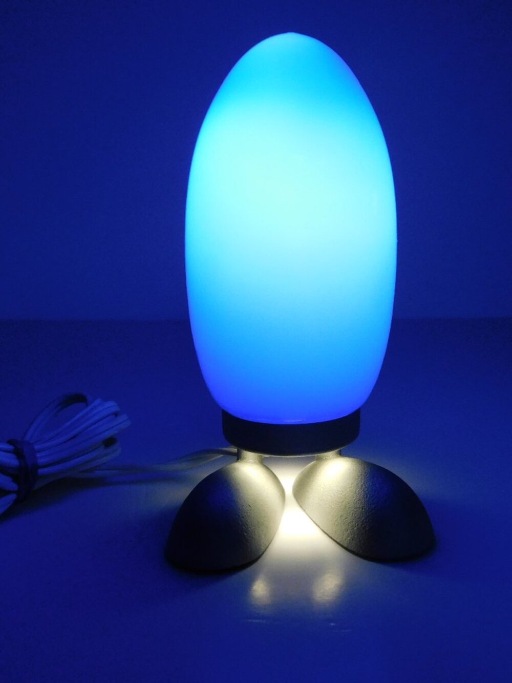 VTG 90s IKEA Fjorton Blue Glass Dino Egg Accent Lamp Light Silver Feet